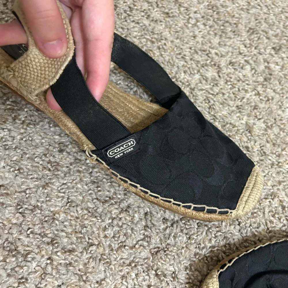 Coach Rayanne Sling Flat Espadrille Black Women's Size 8 Fabric Summer Signature